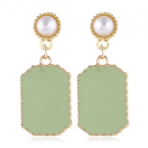 Pearl Fashion Enamel Dangling Oblong Tassel Shoulder-duster Earrings - Green