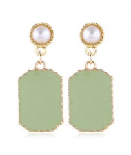 Pearl Fashion Enamel Dangling Oblong Tassel Shoulder-duster Earrings - Green