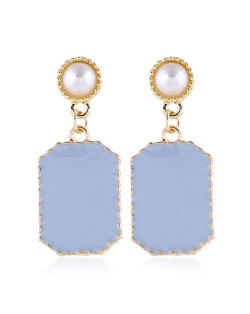 Pearl Fashion Enamel Dangling Oblong Tassel Shoulder-duster Earrings - Blue