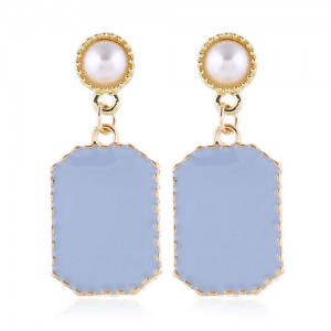 Pearl Fashion Enamel Dangling Oblong Tassel Shoulder-duster Earrings - Blue