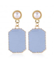 Pearl Fashion Enamel Dangling Oblong Tassel Shoulder-duster Earrings - Blue