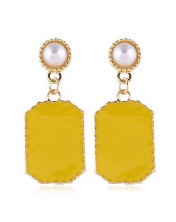Pearl Fashion Enamel Dangling Oblong Tassel Shoulder-duster Earrings - Yellow