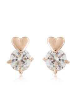 Korean Fashion Glistening Cubic Zirconia Heart Fashion Women Alloy Earrings - Golden