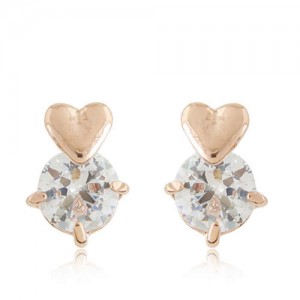 Korean Fashion Glistening Cubic Zirconia Heart Fashion Women Alloy Earrings - Golden