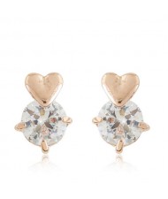 Korean Fashion Glistening Cubic Zirconia Heart Fashion Women Alloy Earrings - Golden