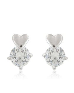 Korean Fashion Glistening Cubic Zirconia Heart Fashion Women Alloy Earrings - Silver