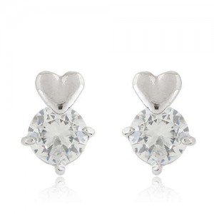 Korean Fashion Glistening Cubic Zirconia Heart Fashion Women Alloy Earrings - Silver