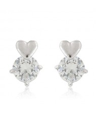 Korean Fashion Glistening Cubic Zirconia Heart Fashion Women Alloy Earrings - Silver
