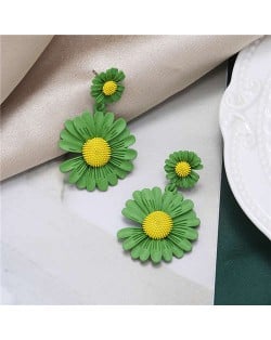 Sweet Daisy Design Korean Fashion Women Alloy Statement Earrings - Green