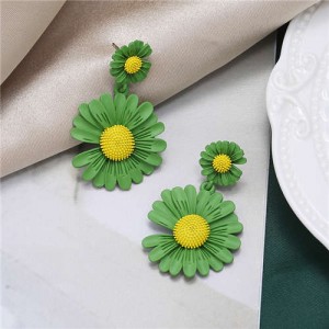 Sweet Daisy Design Korean Fashion Women Alloy Statement Earrings - Green