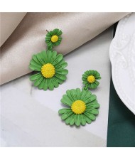 Sweet Daisy Design Korean Fashion Women Alloy Statement Earrings - Green