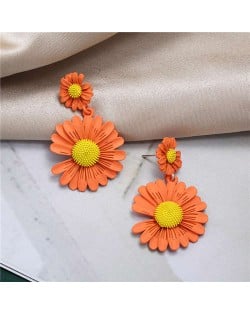 Sweet Daisy Design Korean Fashion Women Alloy Statement Earrings - Orange