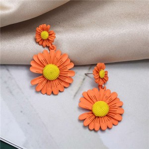 Sweet Daisy Design Korean Fashion Women Alloy Statement Earrings - Orange