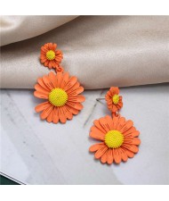 Sweet Daisy Design Korean Fashion Women Alloy Statement Earrings - Orange