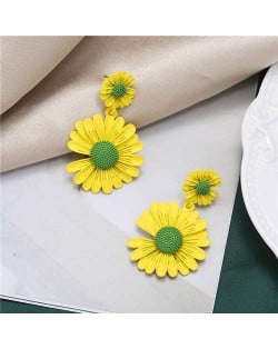 Sweet Daisy Design Korean Fashion Women Alloy Statement Earrings - Yellow