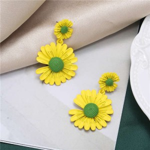 Sweet Daisy Design Korean Fashion Women Alloy Statement Earrings - Yellow