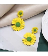 Sweet Daisy Design Korean Fashion Women Alloy Statement Earrings - Yellow