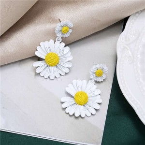 Sweet Daisy Design Korean Fashion Women Alloy Statement Earrings - White