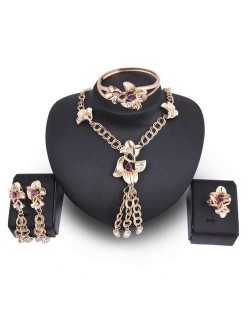 Graceful Floral Design Chain Tassel 4pcs High Fashion Women Costume Jewelry Set