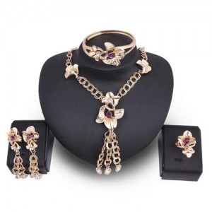Graceful Floral Design Chain Tassel 4pcs High Fashion Women Costume Jewelry Set