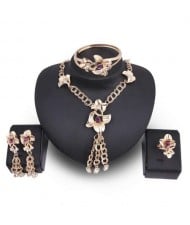 Graceful Floral Design Chain Tassel 4pcs High Fashion Women Costume Jewelry Set