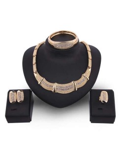 Rhinestone Embellished Wedding Fashion Bib Necklace 4pcs Alloy Golden Jewelry Set
