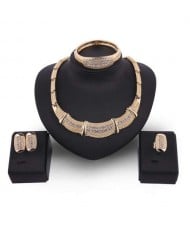 Rhinestone Embellished Wedding Fashion Bib Necklace 4pcs Alloy Golden Jewelry Set