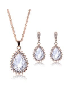 Rhinestone Inlaid Gorgeous Waterdrop Design 2pcs Alloy Women Golden Jewelry Set