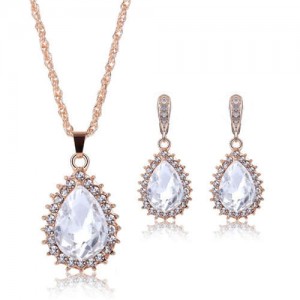 Rhinestone Inlaid Gorgeous Waterdrop Design 2pcs Alloy Women Golden Jewelry Set