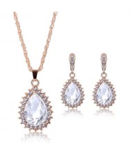 Rhinestone Inlaid Gorgeous Waterdrop Design 2pcs Alloy Women Golden Jewelry Set