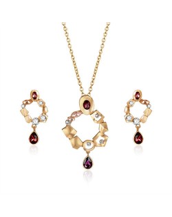 Lucky Brooch Design Elegant Fashion 2pcs Golden Alloy Women Jewelry Set