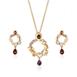 Lucky Brooch Design Elegant Fashion 2pcs Golden Alloy Women Jewelry Set