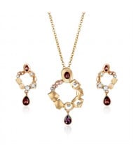 Lucky Brooch Design Elegant Fashion 2pcs Golden Alloy Women Jewelry Set