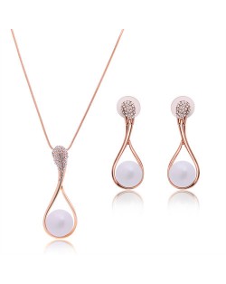 Pearl Inlaid Graceful High Fashion Design 2pc Golden Alloy Women Jewelry Set