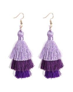 Bohemian Cotton Threads Triple Layers High Fashion Women Costume Earrings - Purple