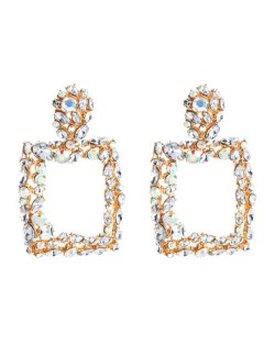 Shining Rhinestone Square High Fashion Bold Style Women Statement Shoulder-duster Earrings - Transparent
