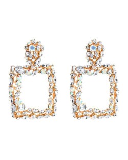 Shining Rhinestone Square High Fashion Bold Style Women Statement Shoulder-duster Earrings - Transparent