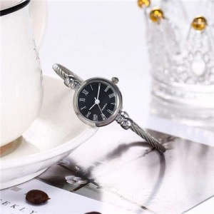 Vintage Silver Roman Numerals Black Index Design Women Slim Fashion Bracelet Watch