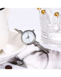 Vintage Silver White Index Design Women Slim Fashion Bracelet Watch