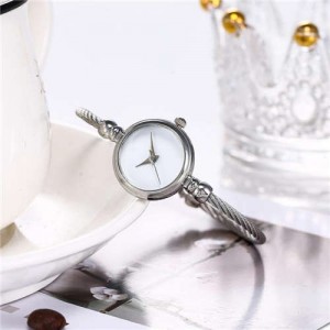 Vintage Silver White Index Design Women Slim Fashion Bracelet Watch
