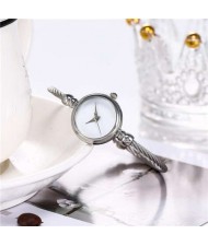 Vintage Silver White Index Design Women Slim Fashion Bracelet Watch