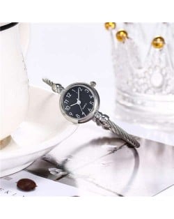 Vintage Silver Arabic Numerals Black Index Design Women Slim Fashion Bracelet Watch