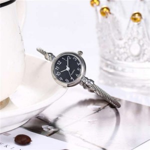 Vintage Silver Arabic Numerals Black Index Design Women Slim Fashion Bracelet Watch