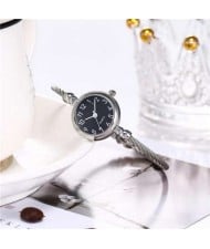 Vintage Silver Arabic Numerals Black Index Design Women Slim Fashion Bracelet Watch