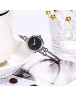 Vintage Silver Arabic Numerals Black Index Design Women Slim Fashion Bracelet Watch