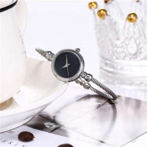 Vintage Silver Unique Black Index Design Women Slim Fashion Bracelet Watch