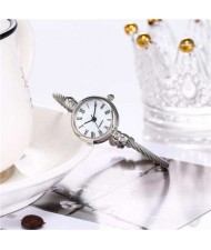 Vintage Silver Roman Numerals White Index Design Women Slim Fashion Bracelet Watch