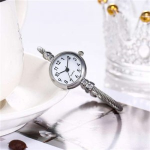Vintage Silver Arabic Numerals White Index Design Women Slim Fashion Bracelet Watch