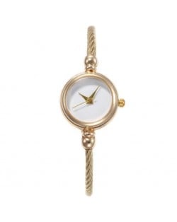 Graceful Golden Fashion White Index Design Women Slim Style Bracelet Watch