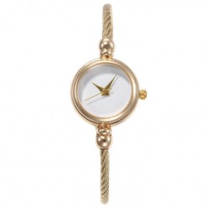 Graceful Golden Fashion White Index Design Women Slim Style Bracelet Watch